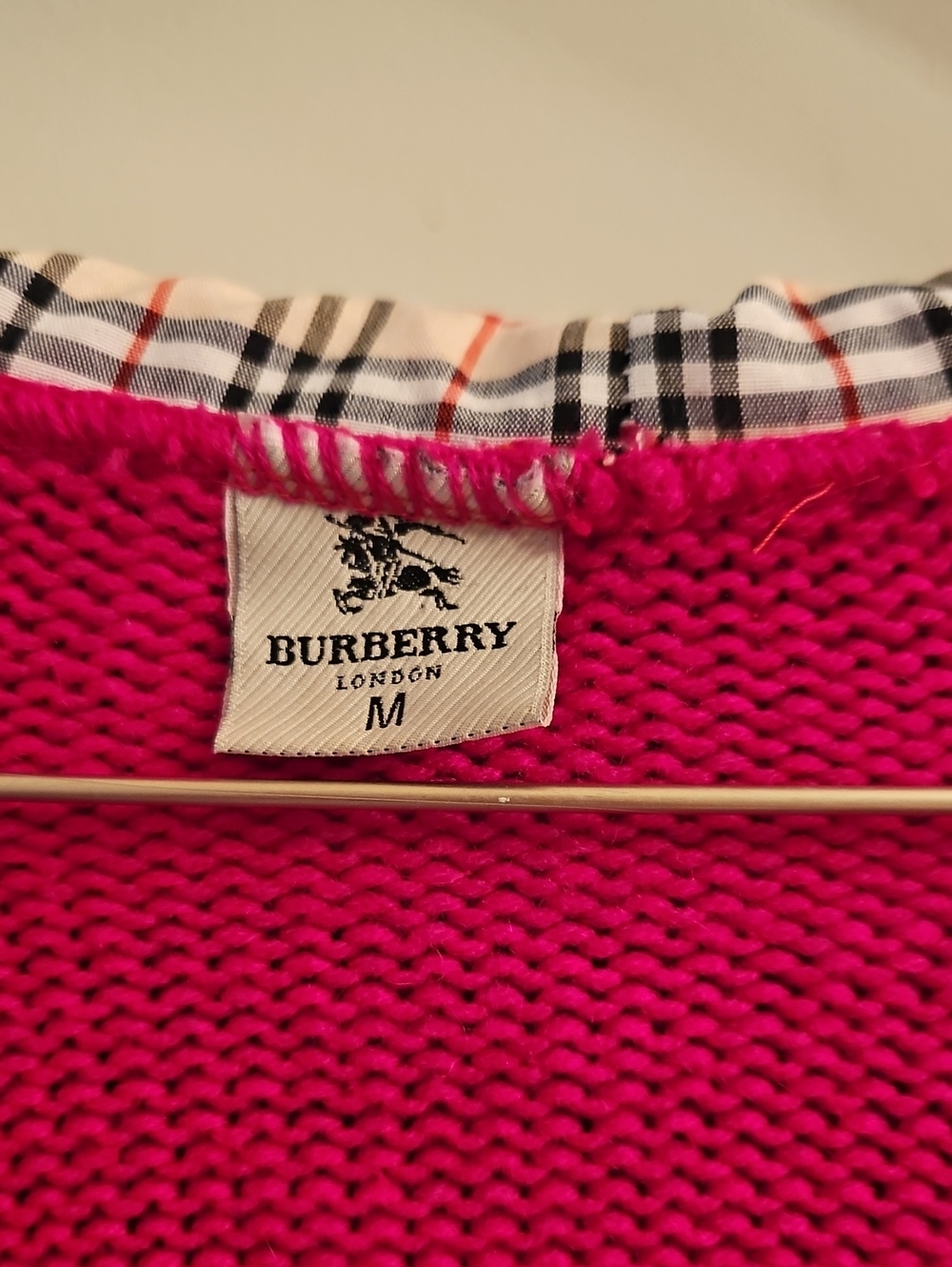 Vintage Burberry London Hot Pink Cotton Plaid Hooded Zip Sweater M, Heritage - Picture 3 of 15